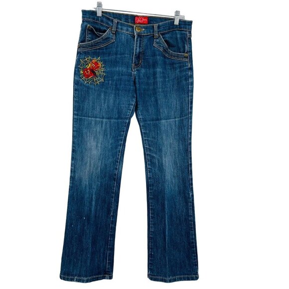 Vintage 90s‎ Y2K Paco Jeans Women's Floral Key Embroidered Size 13 Straight Leg - Picture 2 of 11
